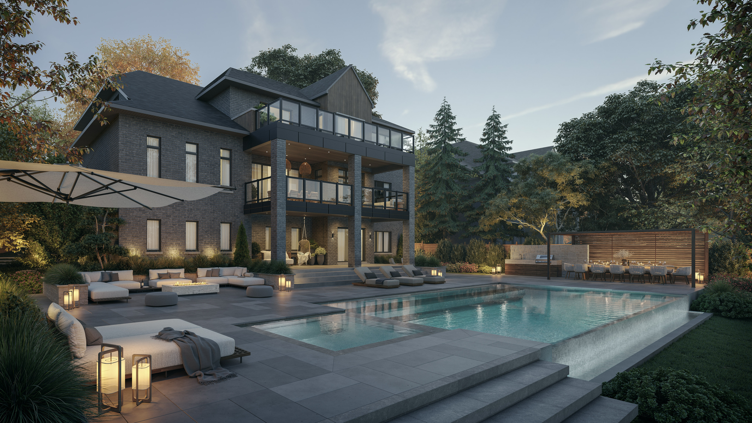 Alternative dark-brick version of the Canvas Hill backyard